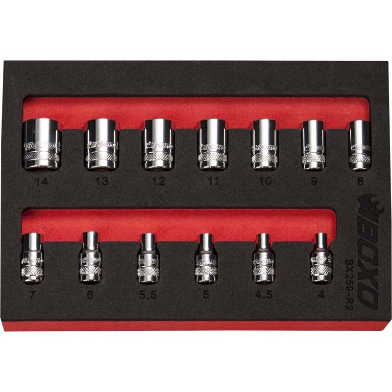 Boxo BX259-R2 1/4" Drive Socket Set Shallow In EVA Foam - 13 Piece