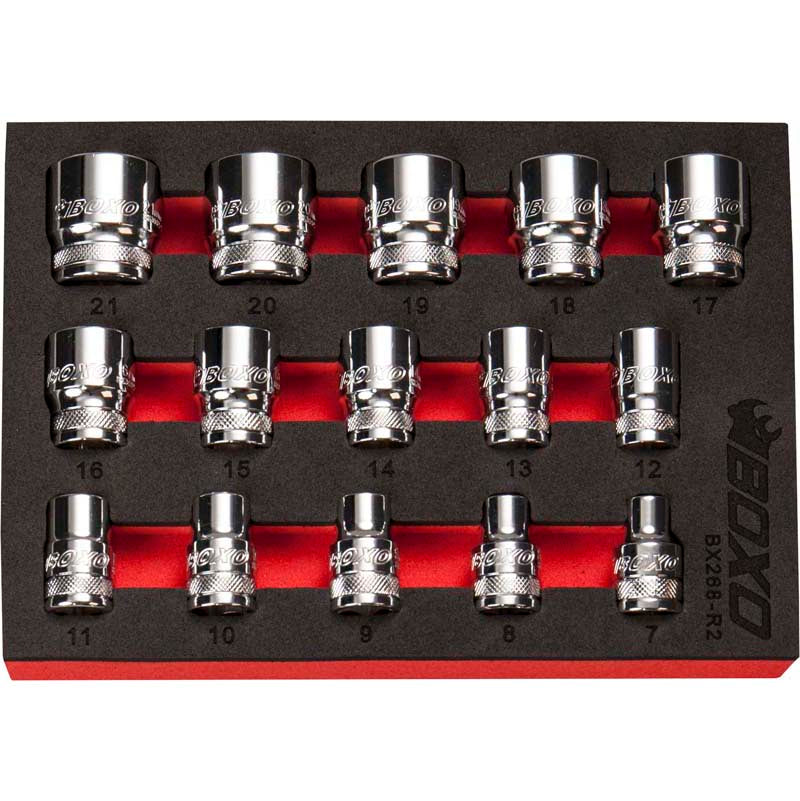 Boxo BX268-R2 3/8" Shallow Socket Set In Foam - 15 Piece