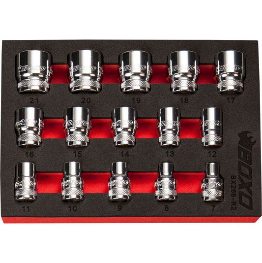 Boxo BX268-R2 3/8" Shallow Socket Set In Foam - 15 Piece
