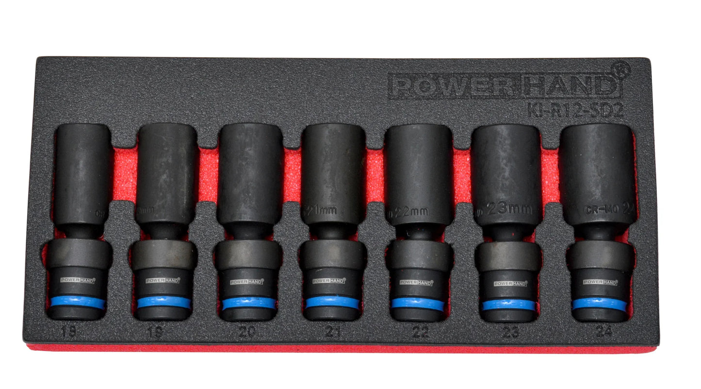 POWERHAND 7pc 1-2" Deep Swivel Impact Socket Set (18-24mm)