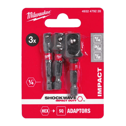 Milwaukee 4932479228 Shockwave Impact Duty Socket Adaptor Set with 1/4" Hex Reception - 3 Piece