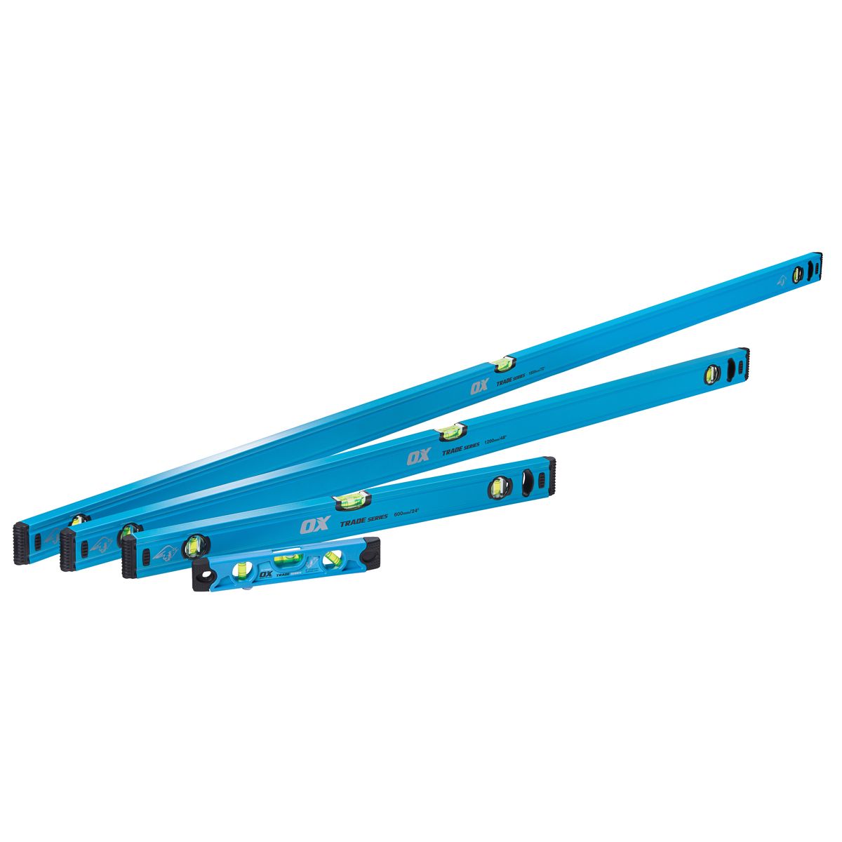 Ox Tools OX-T500404 Trade 4 Piece Level Set - Includes 600mm, 1200mm, 1800mm & Torpedo Levels