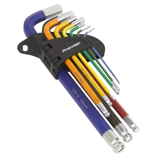 Sealey AK7190 Ball End Colour Coded Hex Key Set Long - 9 Piece