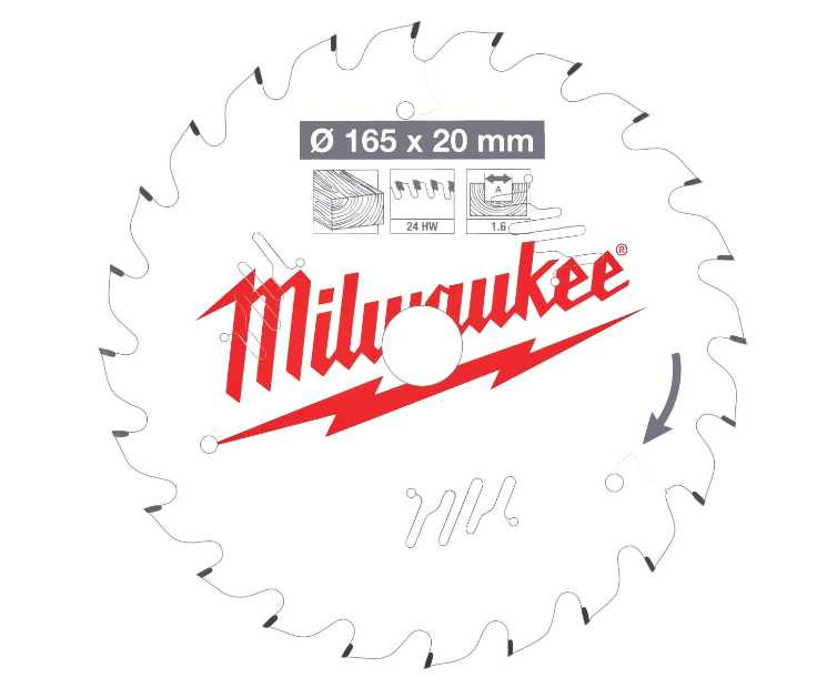 Milwaukee 4932471931 Circular Saw Blade 165mm x 20mm 1.6mm Kerf 24TPI - Wood
