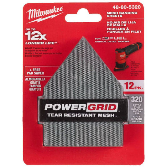 Milwaukee 48805320 320 Grit Mesh Sanding Sheets For M12 FDSS - 13 Piece & Pad Saver