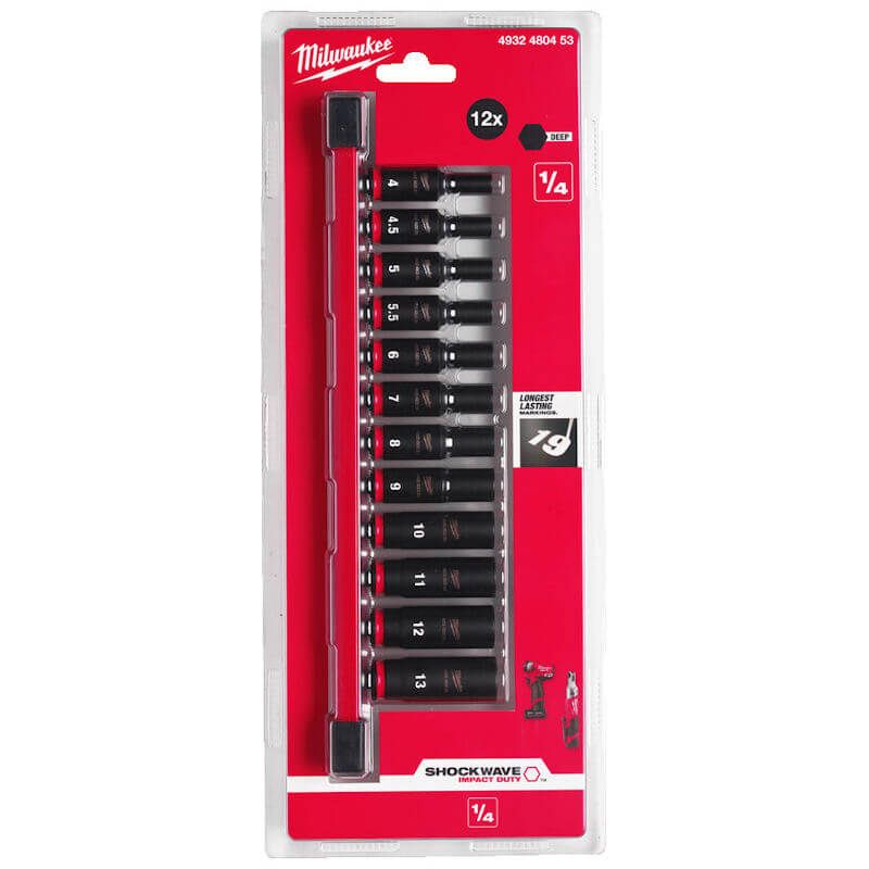 Milwaukee 12 Piece ShockWave Impact Duty 1/4" Drive Deep Impact Socket Rail Set