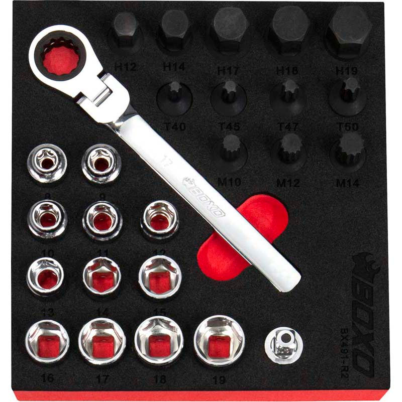 Boxo BX491-R2 3/8" Drive Low Profie Pass-Thru Socket Set - 26 Piece