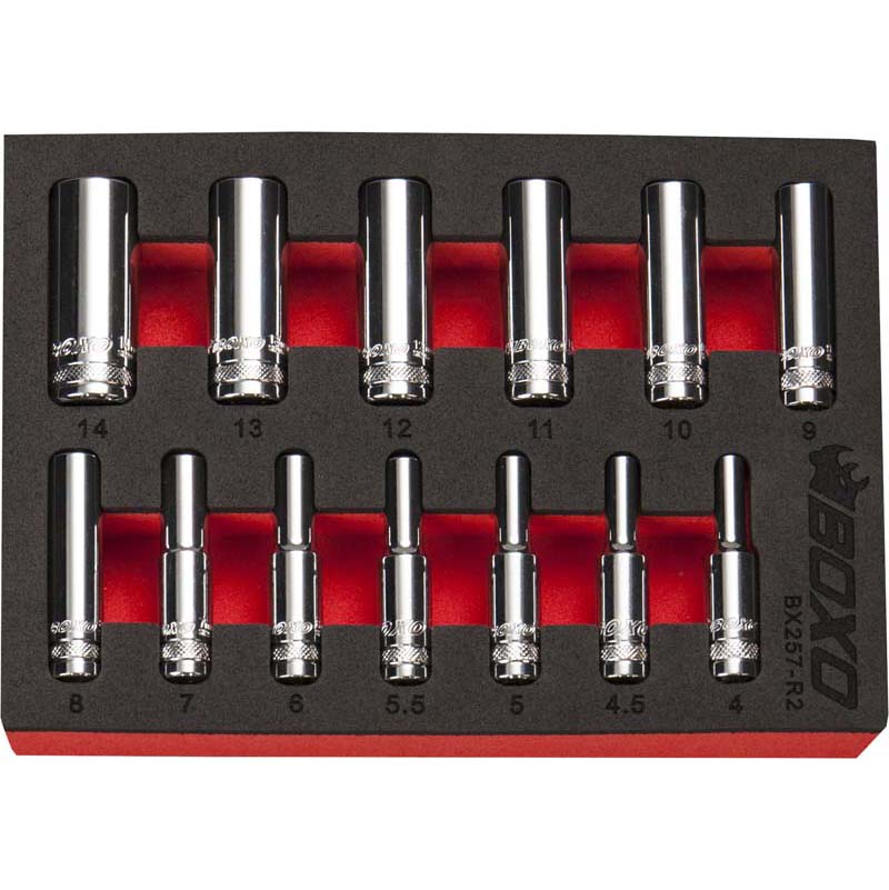 Boxo BX257-R2 1/4" Socket Set Deep In EVA Foam - 13 Piece