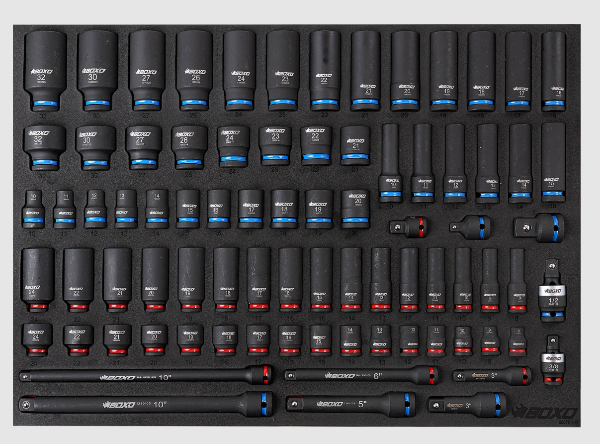 Boxo BX751-R 3/8" & 1/2" Drive Master Impact Socket Set - 81 Piece