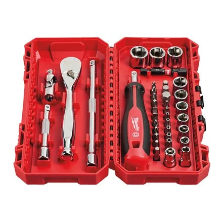 Milwaukee 1/4" Drive Ratchet Driver & Socket Set - 38 Piece - 4932498381