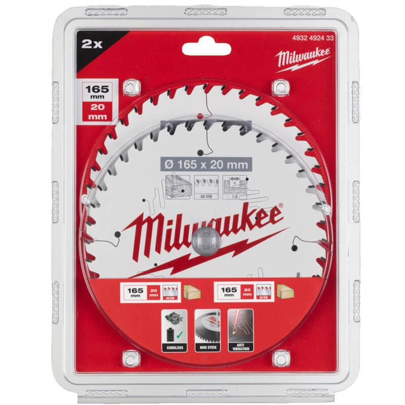 Milwaukee 165mm Circular Saw Blade with Anti-Friction Coating Twin Pack