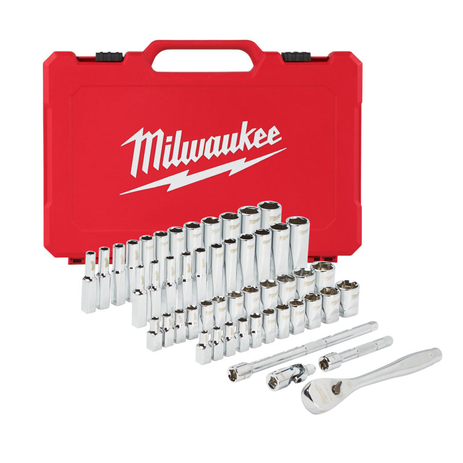 Milwaukee 4932464944 Metric & Imperial 1/4" Drive Ratchet + Socket Set - 50 PC