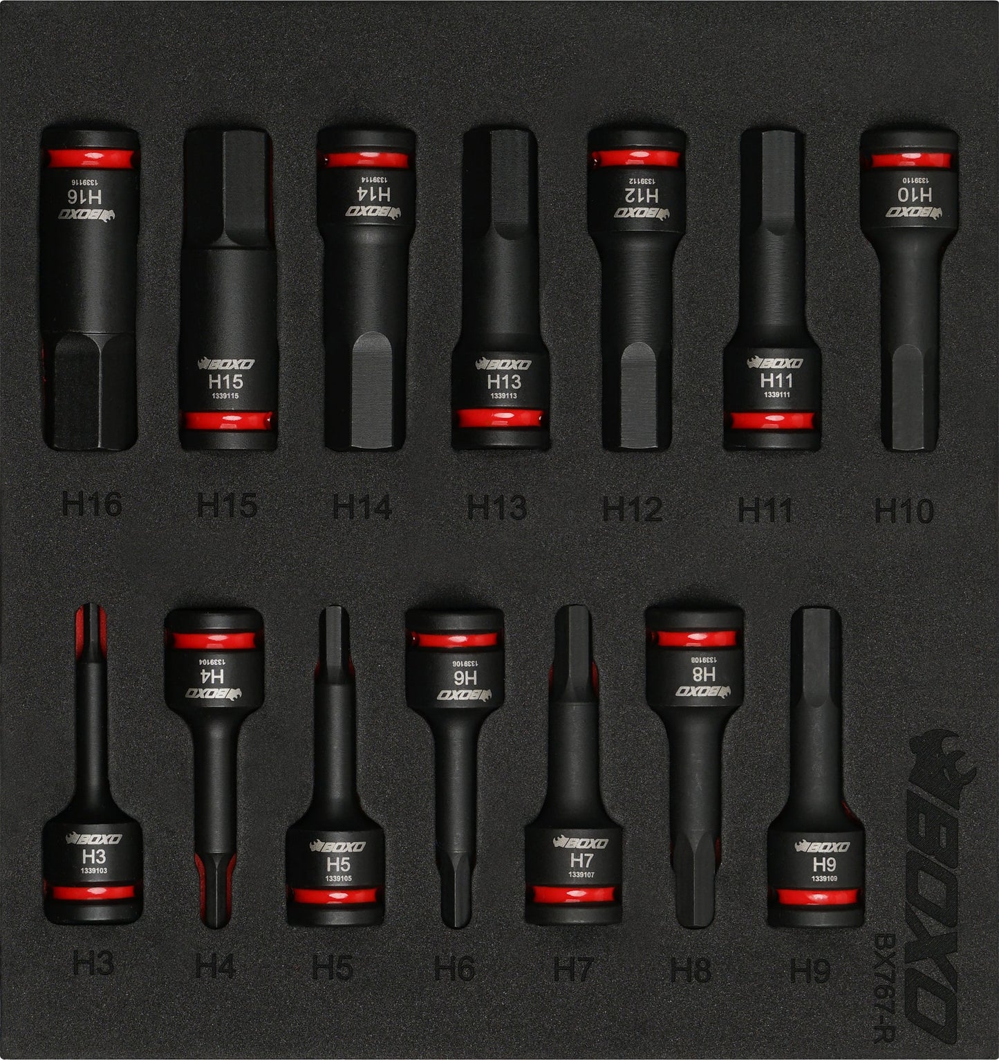 Boxo BX767-R 3/8" Impact Hex Bit Socket Set In Foam - 14 Piece