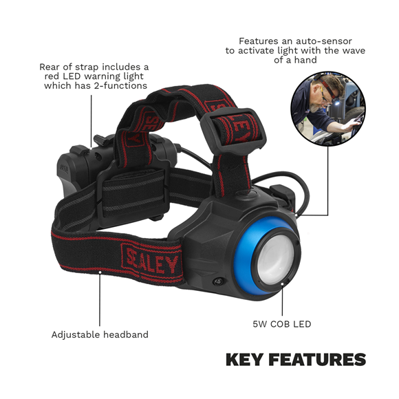 Sealey HT111LED Head Torch With Auto Sensor 5W Cob Led