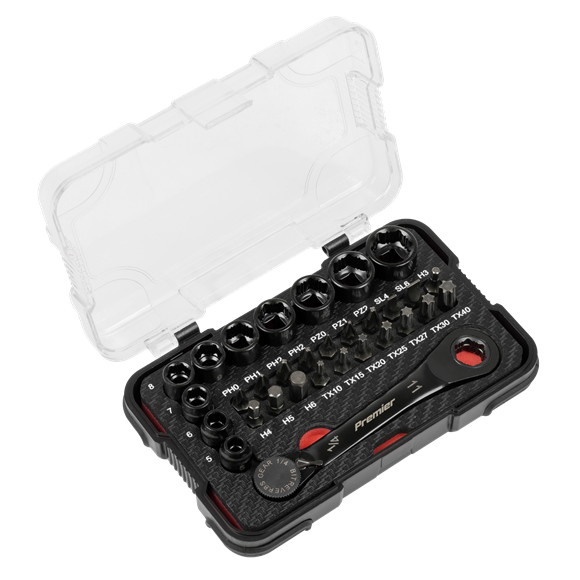 Premier Black Go-Through Lock-On™ Low Profile Socket & Bit Set 1/4"Sq Drive 31pc