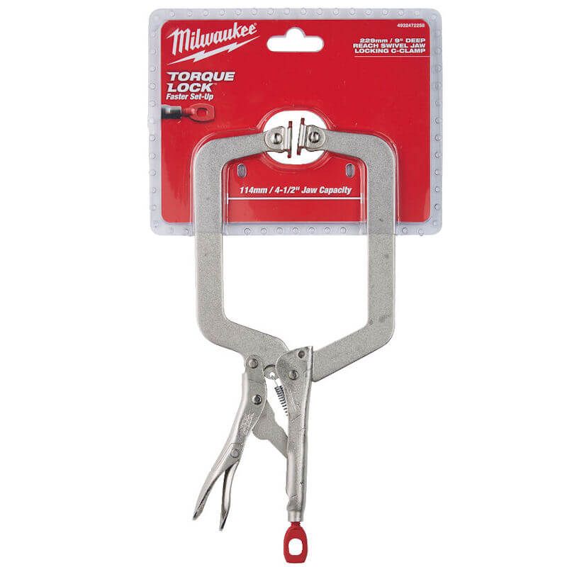 Milwaukee 9" Torque Lock Deep Reach Locking C-Clamp with Swivel Jaws