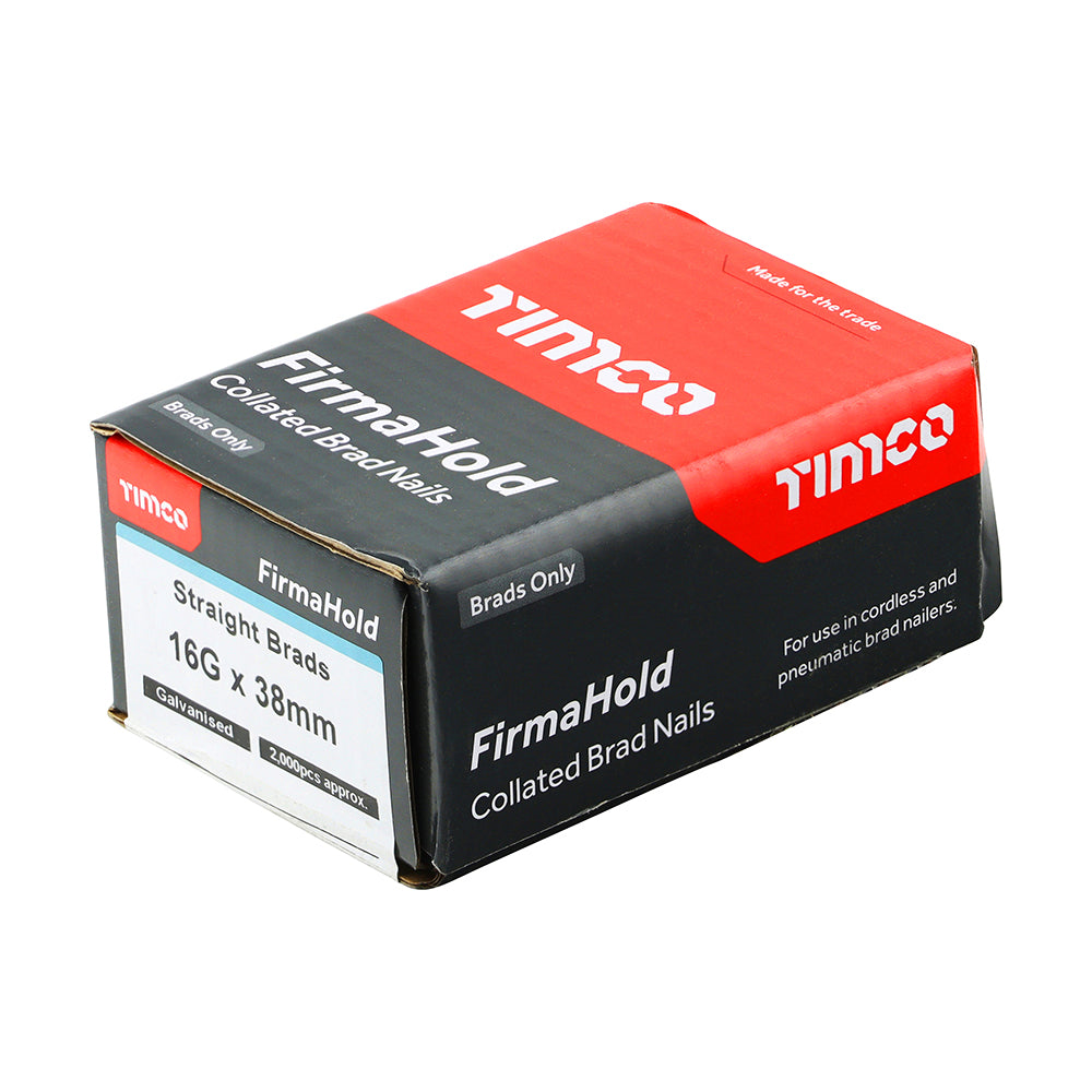 Timco BG1638 16 Gauge x 38mm Firmahold Collated Brad Nails - Straight - Galvanised - 2000 Pack