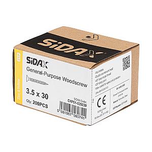 Sidax 3.5 x 30mm Countersunk Pozi Pz2, CHP01 General-Purpose Woodscrew