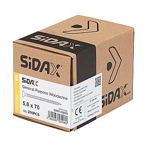 Sidax 5.0 x 70mm Countersunk Pozi Pz2, CHP01 General-Purpose Woodscrew