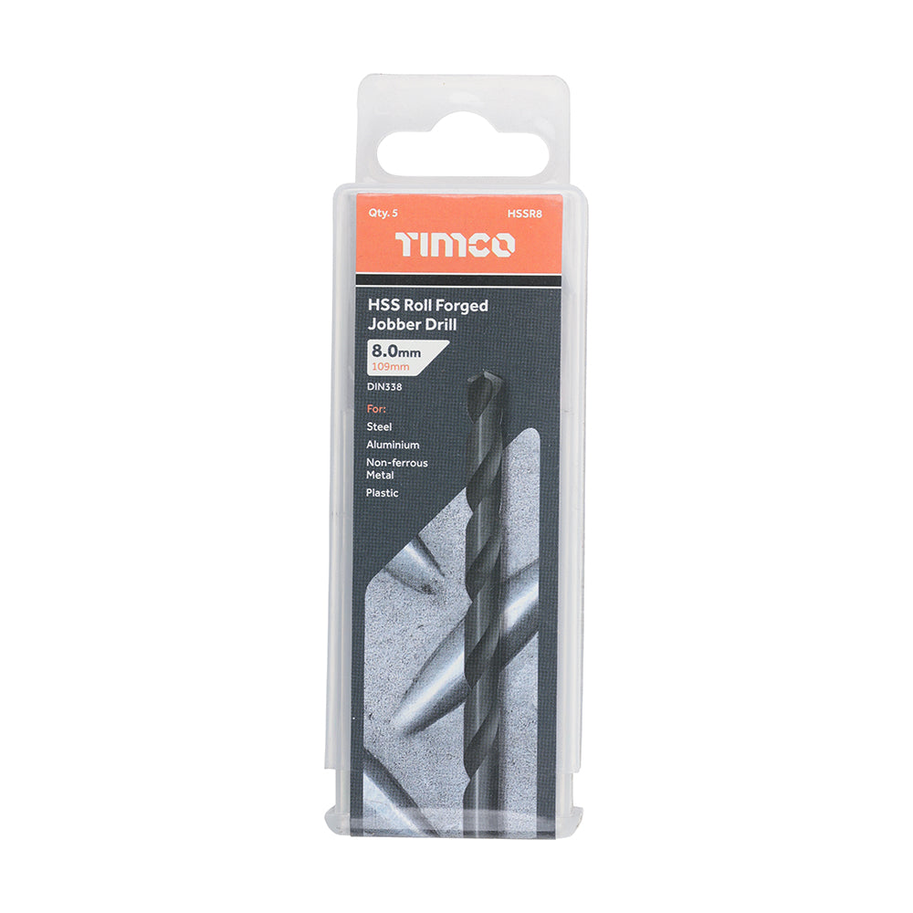 Timco HSSR8 8mm HSS Roll Forged Jobber Drill Bits - 10 Pack