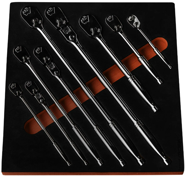 Boxo BX849-R2 1/4", 3/8" & 1/2" Drive Ratchet Set In Foam - 9 Piece