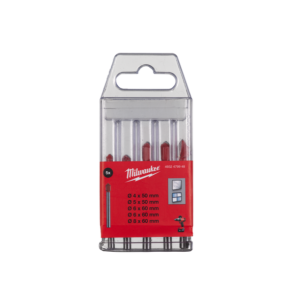 Milwaukee 5 piece Glass and Tile Drill Bit Set - 4932479948