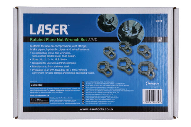 Laser 8874 3/8" Drive Ratchet Flare Nut Wrench Set - 10 - 19mm