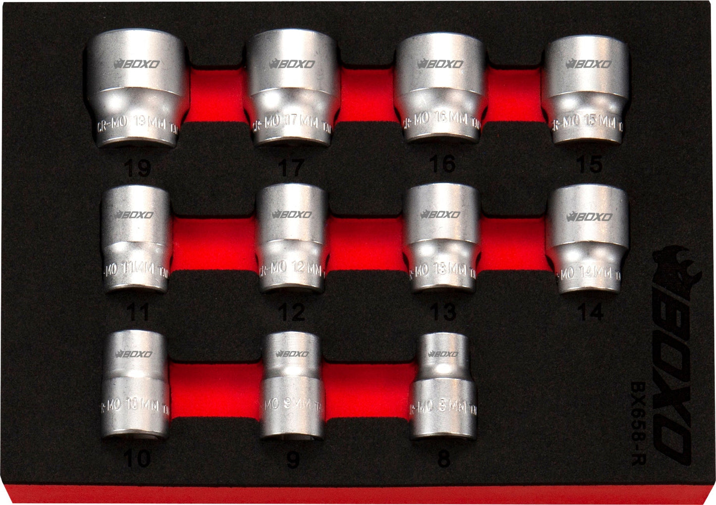Boxo BX658-R 3/8" Drive Anti Slip Socket Set - 11 Piece