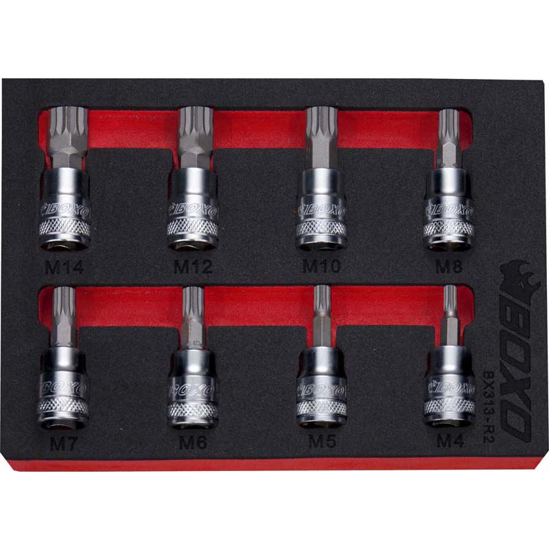 Boxo BX313-R2 3/8" Drive Spline Bit Socket Set In EVA Foam - 8 Piece