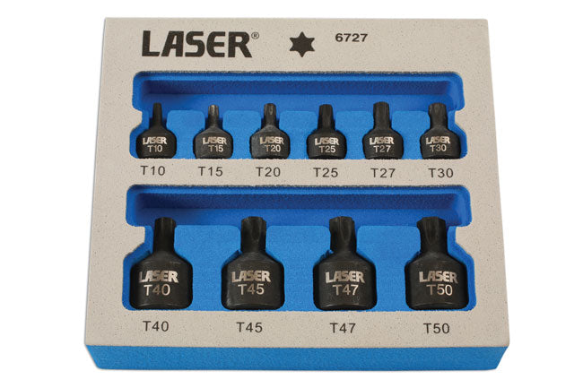 Laser 6727 Low Profile Impact Star Socket Bit Set 1/4"D, 3/8"D 10pc