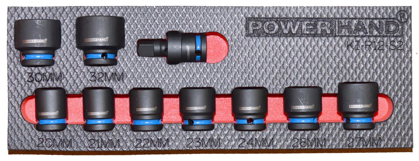 Powerhand KI-R12-S2 1/2" Shallow Impact Socket Set In EVA Foam - 20-32mm