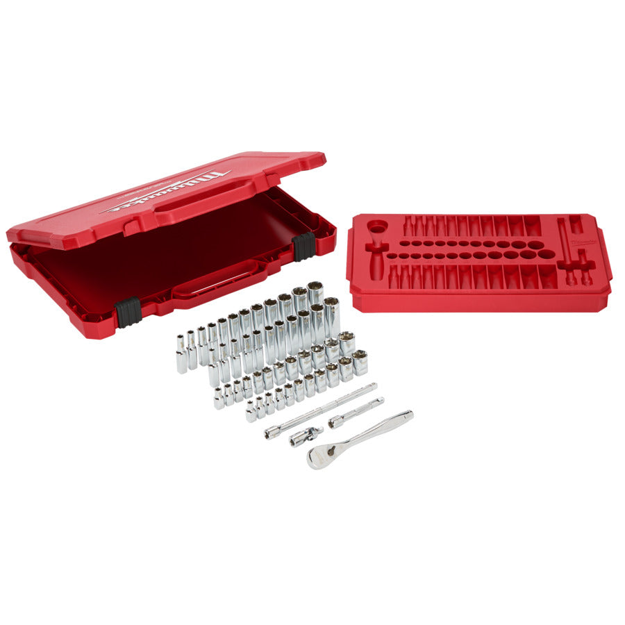 Milwaukee 4932464944 Metric & Imperial 1/4" Drive Ratchet + Socket Set - 50 PC