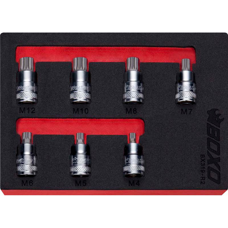 Boxo BX319-R2 3/8" Drive Super Stubby Spline Socket Set - 7 Piece