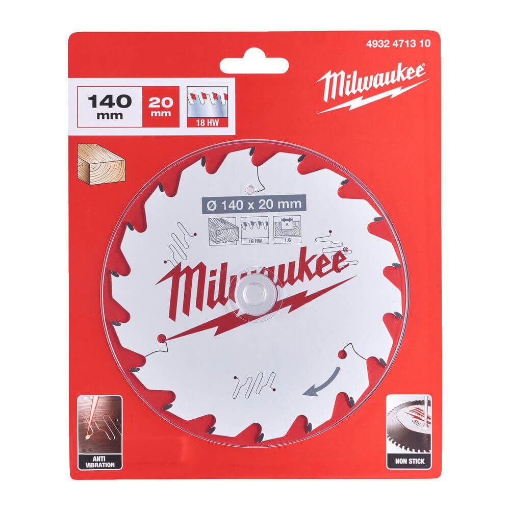 Milwaukee 140mm x 20mm x 18T Circular Saw Blade with Anti-Friction Coating