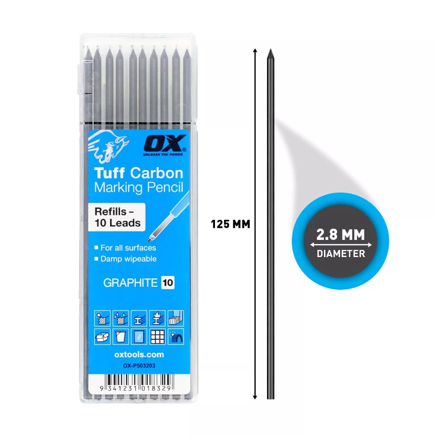 Ox Tools OX-P503203 Tuff Carbon Pencil Graphite Lead (10 Pack)