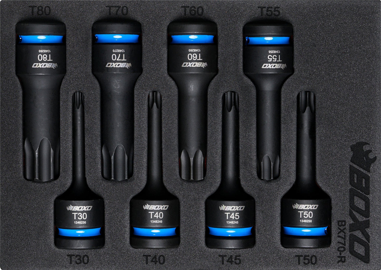 Boxo BX770-R 1/2" Impact Torx Bit Socket Set In Foam - 8 Piece