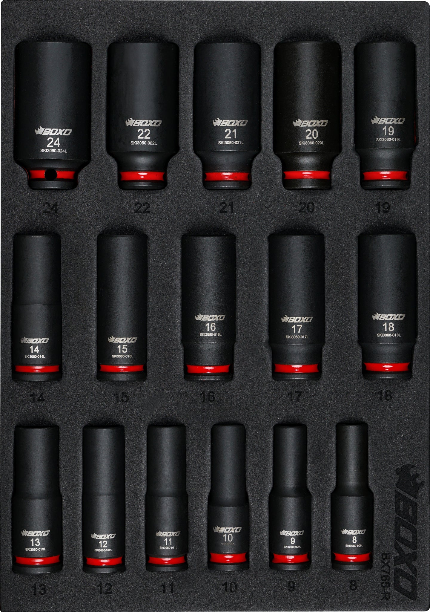 Boxo BX765-R 3/8" Drive Deep Impact Socket Set In Foam - 16 Piece