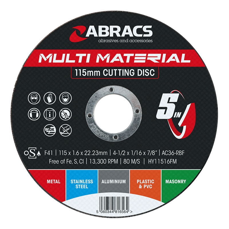 Abracs Hybrid 5 in 1 Flt Metal - 115mm x 1.6mm x 22.23mm 5-in-1 Multi-Material Cutting Disc