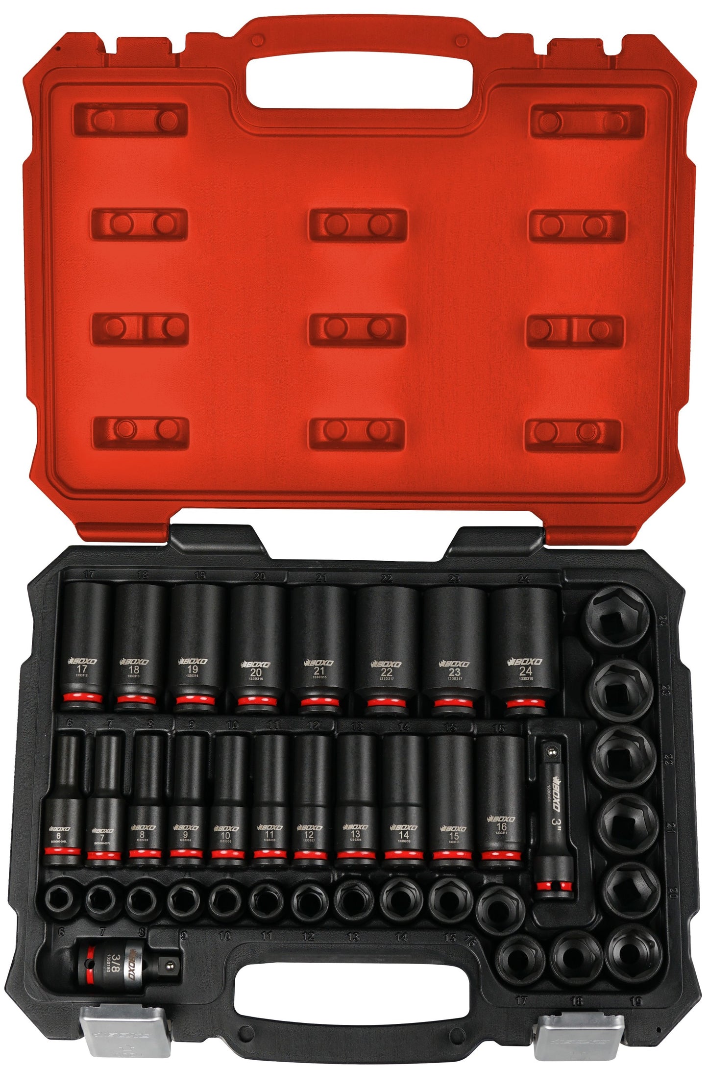 Boxo BXB021 3/8" Drive Master Impact Socket Set Shallow & Deep - 40 Piece