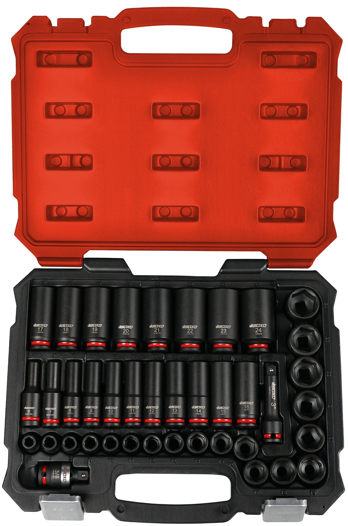 Boxo BXB021 3/8" Drive Master Impact Socket Set Shallow & Deep - 40 Piece