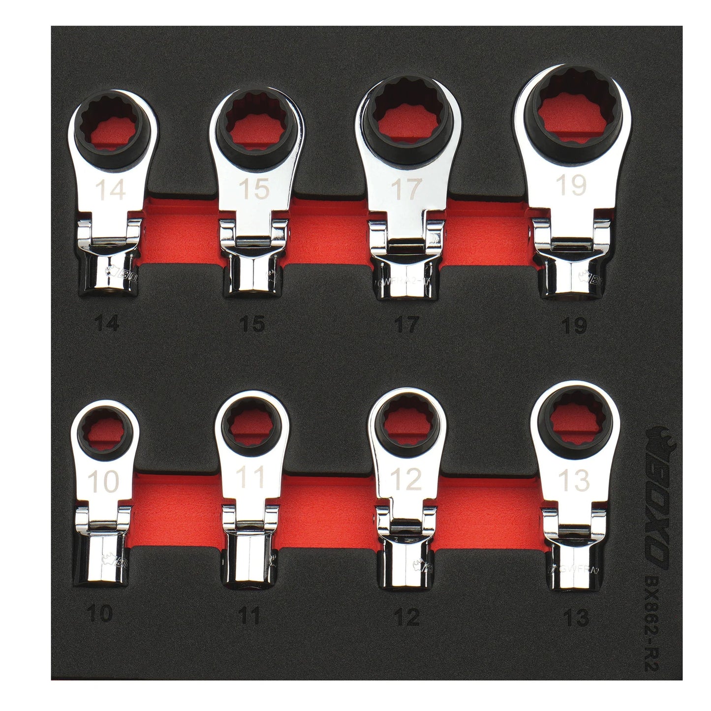 BOXO 8Pc 3/8" Flex-Head Reversible Deep Box Ratcheting Wrench Heads