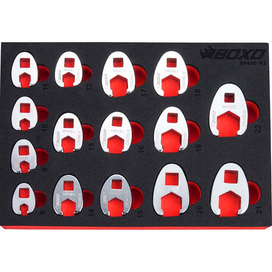 Boxo BX430-R2 3/8" Crow Foot Wrench Set - 15 Piece