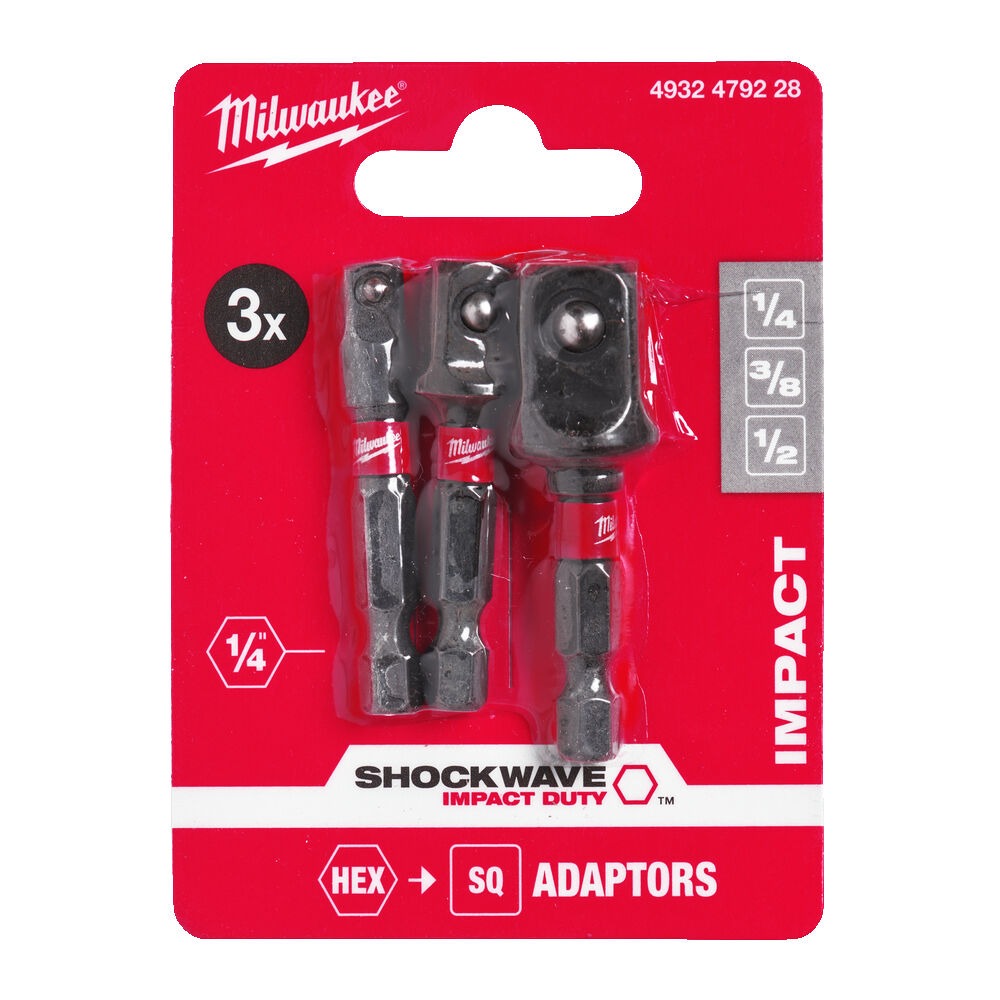 Milwaukee 4932479228 Shockwave Impact Duty Socket Adaptor Set with 1/4" Hex Reception - 3 Piece