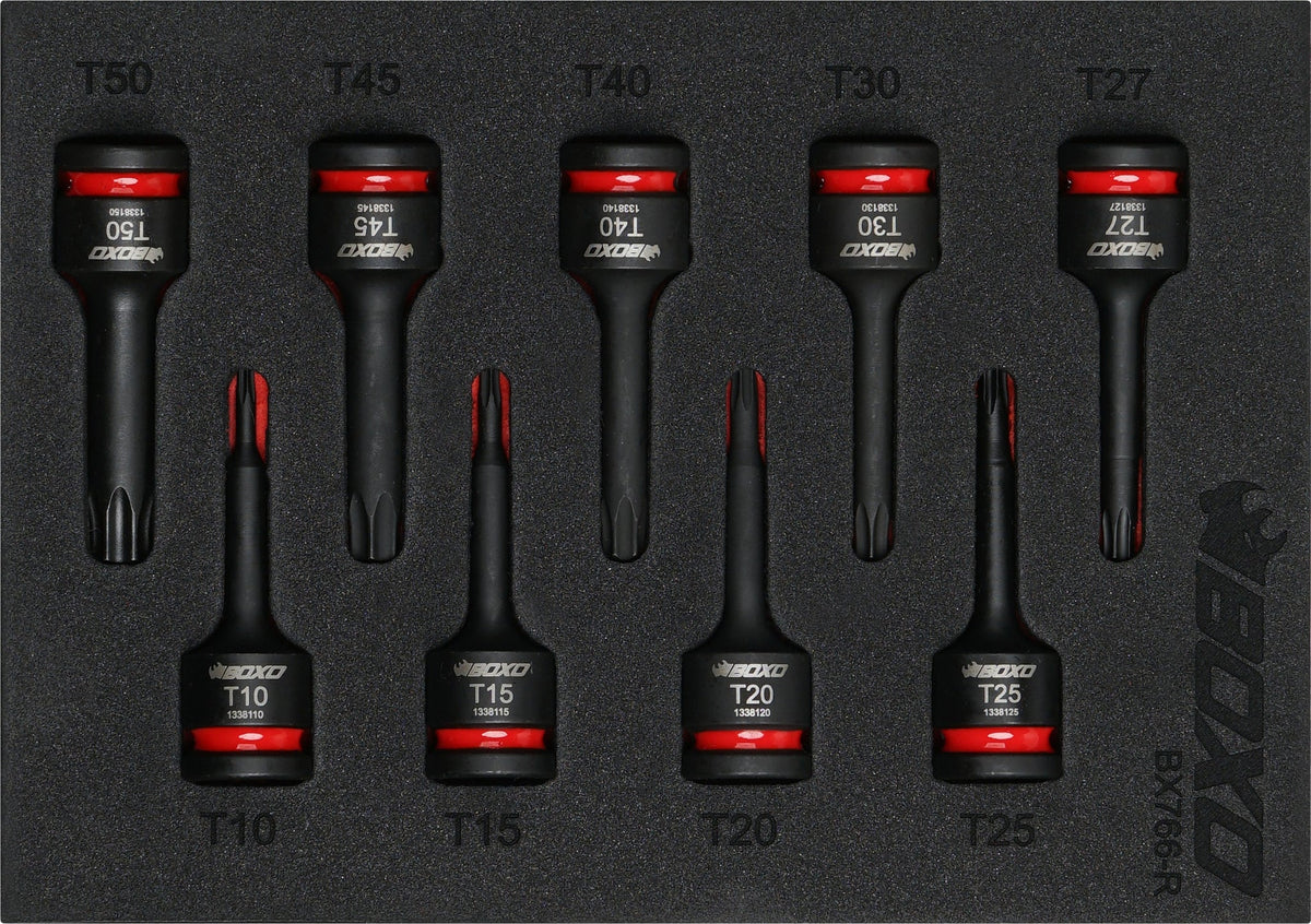 Boxo BX766-R 3/8" Drive Impact Torz Bit Socket Set In Foam - 9 Piece