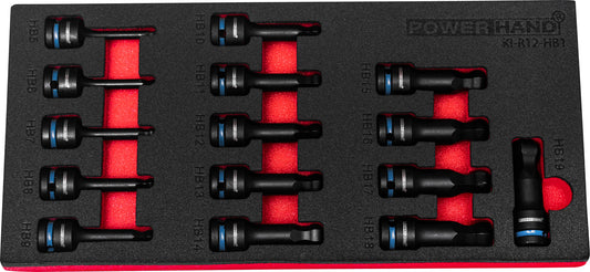 Powerhand KI-R12-HB1 1/2" Drive Ball-Ended Impact Socket Set - 15 Piece Set In EVA Foam