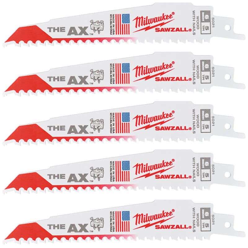 Milwaukee 150mm x 5tpi Wood With Nails AX Demolition Sawzall Blades