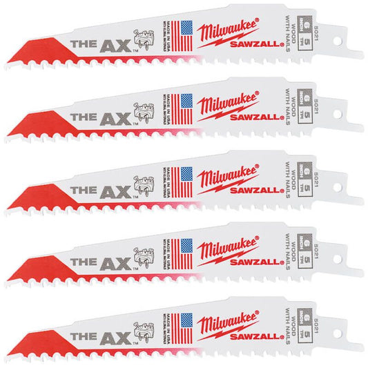 Milwaukee 150mm x 5tpi Wood With Nails AX Demolition Sawzall Blades