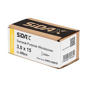 Sidax 3.0 x 15mm Countersunk Pozi Pz1, CHP01 General-Purpose Woodscrew