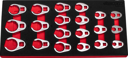 Boxo BX654-R2 3/8" & 1/2" 12 Point Master Crow Foot Wrench Set In EVA Foam - 20 Piece