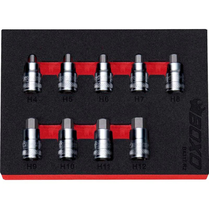 BOXO BX317-R2 9Pc 3/8" Super Stubby Hex Bit Socket Set
